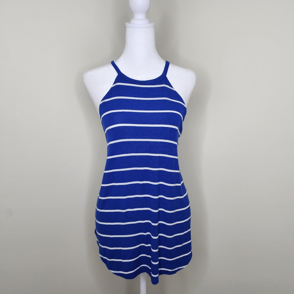 Pink Lily Blue and White Striped Ribbed Tank Top